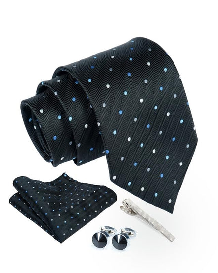 Axlon Tie for Men – Striped Silk Neck Ties Set with Cufflinks Flower Pin, Pocket Square & Black Gift Box, Combo Necktie Sets for Office Wear, Formal Suits & Weddings (0, TPbpolkapn)