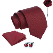Axlon Tie for Men – Self Silk Neck Ties Set with Cufflinks Flower Pin, Pocket Square & Black Gift Box, Combo Necktie Sets for Office Wear, Formal Suits & Weddings (0, SIDIpn)