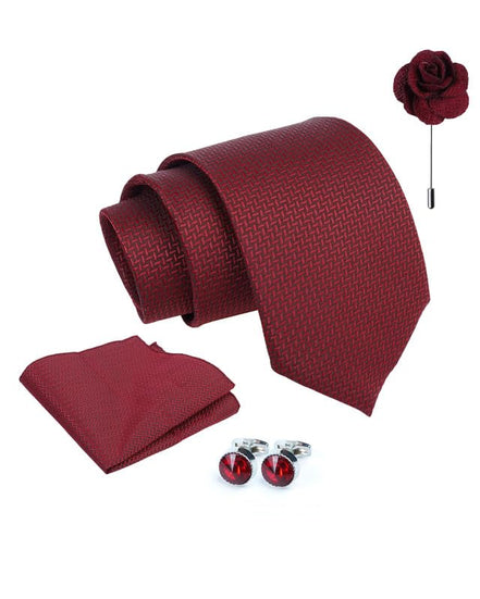 Axlon Tie for Men – Self Silk Neck Ties Set with Cufflinks Flower Pin, Pocket Square & Black Gift Box, Combo Necktie Sets for Office Wear, Formal Suits & Weddings (0, SIDIpn)
