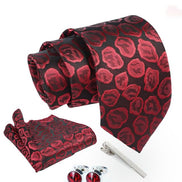 Axlon Tie for Men – Dotted Silk Neck Ties Set with Cufflinks Flower Pin, Pocket Square & Black Gift Box, Combo Necktie Sets for Office Wear, Formal Suits & Weddings (0, TPSTONEpn)