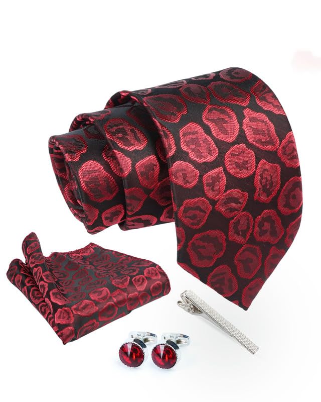 Axlon Tie for Men – Dotted Silk Neck Ties Set with Cufflinks Flower Pin, Pocket Square & Black Gift Box, Combo Necktie Sets for Office Wear, Formal Suits & Weddings (0, TPSTONEpn)