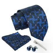 Axlon Tie for Men – Geometric Silk Neck Ties Set with Cufflinks Flower Pin, Pocket Square & Black Gift Box, Combo Necktie Sets for Office Wear, Formal Suits & Weddings (0, TP3dpn)