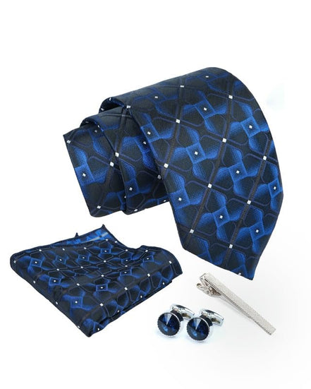 Axlon Tie for Men – Geometric Silk Neck Ties Set with Cufflinks Flower Pin, Pocket Square & Black Gift Box, Combo Necktie Sets for Office Wear, Formal Suits & Weddings (0, TP3dpn)