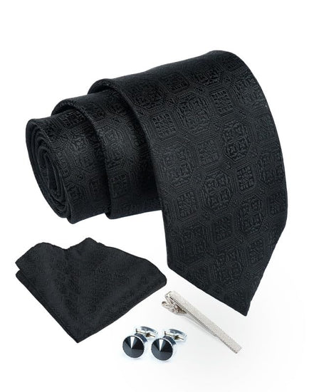 Axlon Tie for Men – Geometric Silk Neck Ties Set with Cufflinks Flower Pin, Pocket Square & Black Gift Box, Combo Necktie Sets for Office Wear, Formal Suits & Weddings (0, TPG2pn)