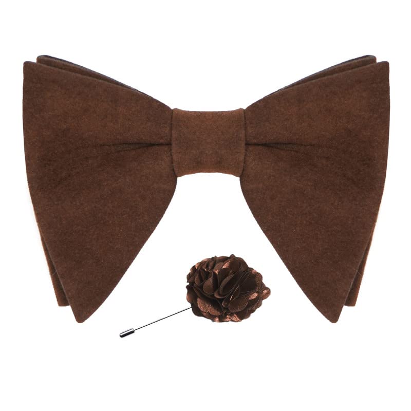 Axlon Premium Suede Fabric Butterfly Oversize Bow Tie Pre Tied Bowtie For Men With Flower Brooch Pin (Free Size)