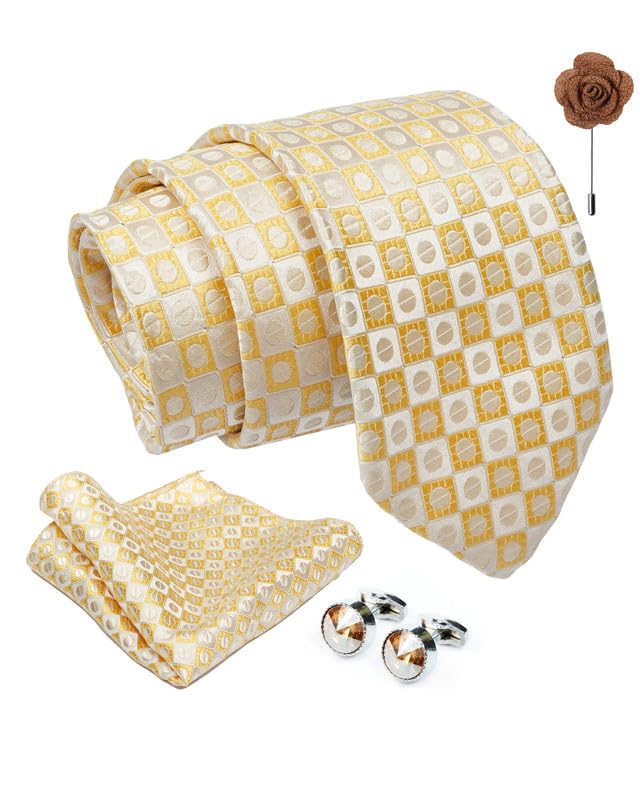Axlon Tie for Men – Micro Silk Neck Ties Set with Cufflinks Flower Pin, Pocket Square & Black Gift Box, Combo Necktie Sets for Office Wear, Formal Suits & Weddings (0, DGSpn)
