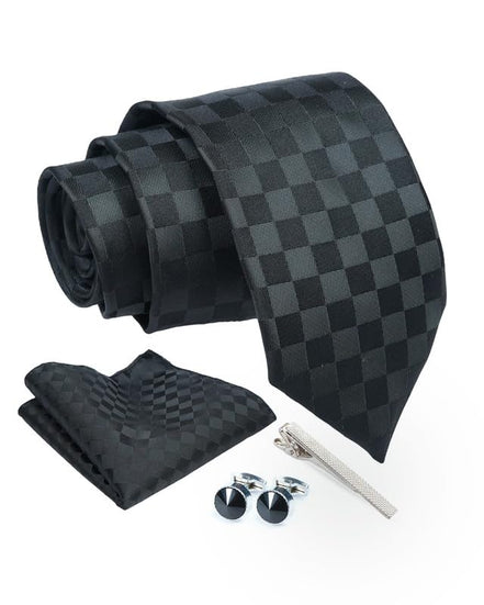 Axlon Tie for Men – Paisley Silk Neck Ties Set with Cufflinks Flower Pin, Pocket Square & Black Gift Box, Combo Necktie Sets for Office Wear, Formal Suits & Weddings (0, TPCheckpn)