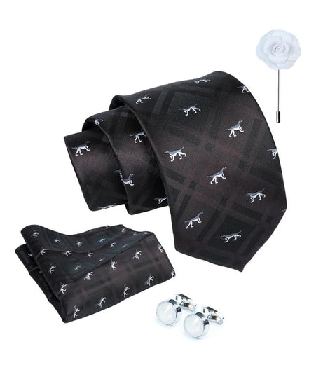 Axlon Tie for Men – Micro Silk Neck Ties Set with Cufflinks Flower Pin, Pocket Square & Black Gift Box, Combo Necktie Sets for Office Wear, Formal Suits & Weddings (0, anmlpn)