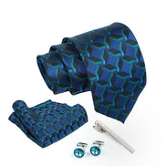 Axlon Tie for Men – Geometric Silk Neck Ties Set with Cufflinks Flower Pin, Pocket Square & Black Gift Box, Combo Necktie Sets for Office Wear, Formal Suits & Weddings (0, TPG1pn)
