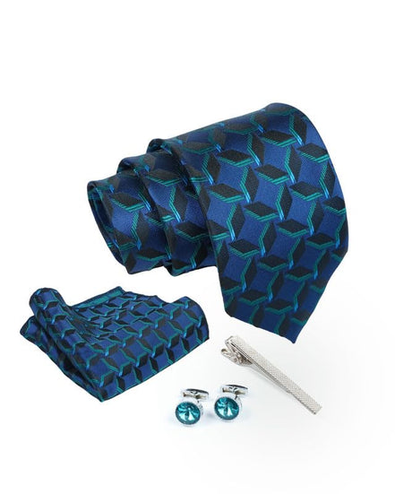Axlon Tie for Men – Geometric Silk Neck Ties Set with Cufflinks Flower Pin, Pocket Square & Black Gift Box, Combo Necktie Sets for Office Wear, Formal Suits & Weddings (0, TPG1pn)