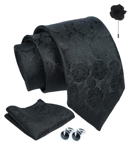 Axlon Tie for Men – Micro Silk Neck Ties Set with Cufflinks Flower Pin, Pocket Square & Black Gift Box, Combo Necktie Sets for Office Wear, Formal Suits & Weddings (0, Mflowerpn)