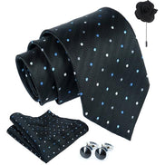 Axlon Tie for Men – Micro Silk Neck Ties Set with Cufflinks Flower Pin, Pocket Square & Black Gift Box, Combo Necktie Sets for Office Wear, Formal Suits & Weddings (0, bpolkapn)