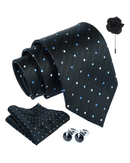 Axlon Tie for Men – Micro Silk Neck Ties Set with Cufflinks Flower Pin, Pocket Square & Black Gift Box, Combo Necktie Sets for Office Wear, Formal Suits & Weddings (0, bpolkapn)