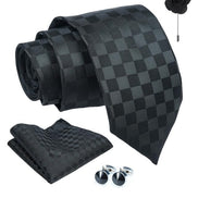 Axlon Tie for Men – Micro Silk Neck Ties Set with Cufflinks Flower Pin, Pocket Square & Black Gift Box, Combo Necktie Sets for Office Wear, Formal Suits & Weddings (0, Checkpn)