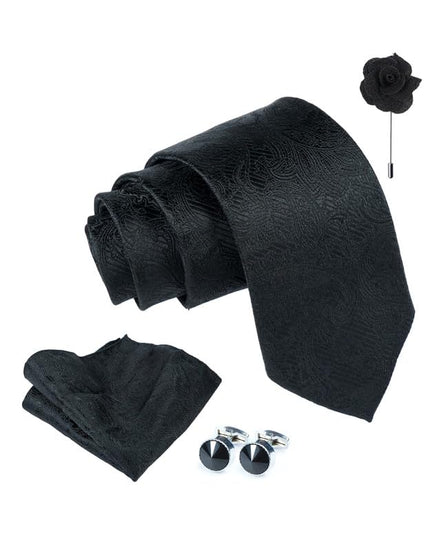 Axlon Tie for Men – Paisley Silk Neck Ties Set with Cufflinks Flower Pin, Pocket Square & Black Gift Box, Combo Necktie Sets for Office Wear, Formal Suits & Weddings (0, PSpn)
