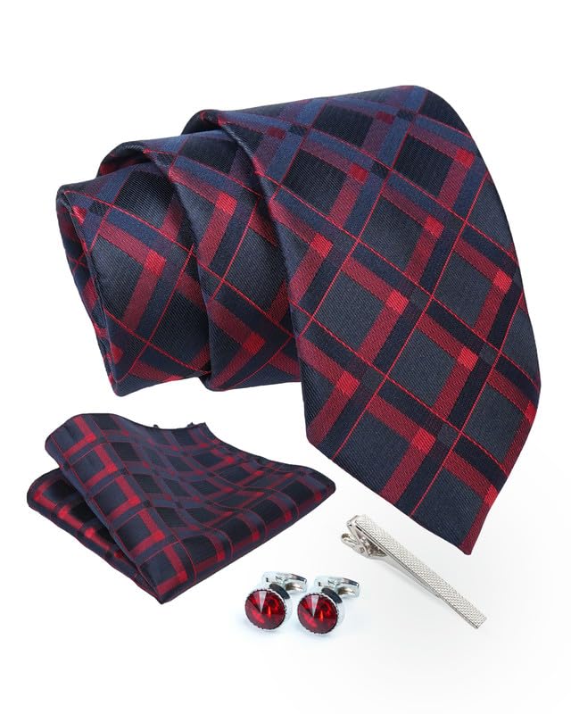Axlon Tie for Men – Paisley Silk Neck Ties Set with Cufflinks Flower Pin, Pocket Square & Black Gift Box, Combo Necktie Sets for Office Wear, Formal Suits & Weddings (0, TPCheckpn)