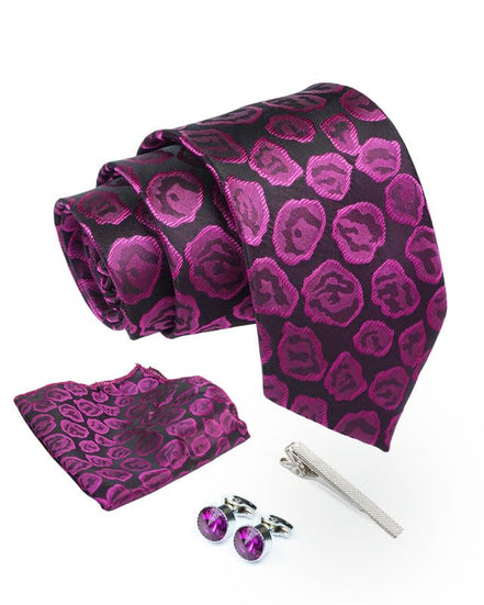 Axlon Tie for Men – Dotted Silk Neck Ties Set with Cufflinks Flower Pin, Pocket Square & Black Gift Box, Combo Necktie Sets for Office Wear, Formal Suits & Weddings (0, TPSTONEpn)