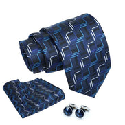 Axlon Tie for Men – Geometric Silk Neck Ties Set with Cufflinks Flower Pin, Pocket Square & Black Gift Box, Combo Necktie Sets for Office Wear, Formal Suits & Weddings (0, TPG1pn)