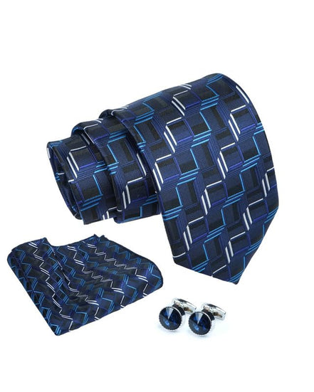 Axlon Tie for Men – Geometric Silk Neck Ties Set with Cufflinks Flower Pin, Pocket Square & Black Gift Box, Combo Necktie Sets for Office Wear, Formal Suits & Weddings (0, TPG1pn)