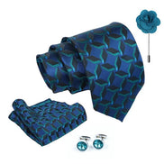 Axlon Tie for Men – Geometric Silk Neck Ties Set with Cufflinks Flower Pin, Pocket Square & Black Gift Box, Combo Necktie Sets for Office Wear, Formal Suits & Weddings (0, G1pn)