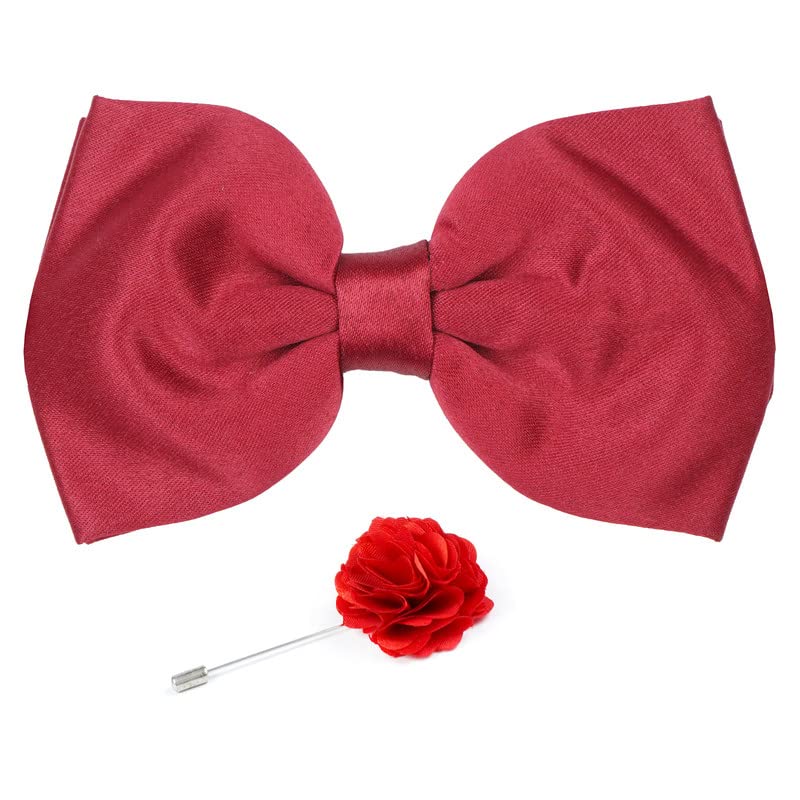 Axlon Premium Micro Fabric Bow Tie Pre Tied Bowtie For Men With Flower Brooch Pin (Free Size)