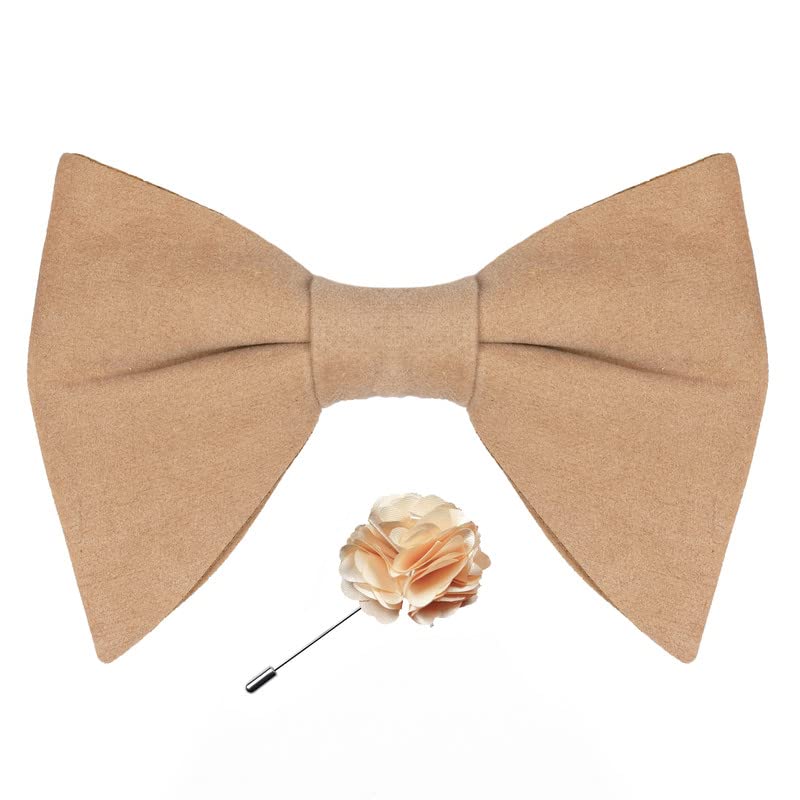 Axlon Premium Suede Fabric Butterfly Oversize Bow Tie Pre Tied Bowtie For Men With Flower Brooch Pin (Free Size)