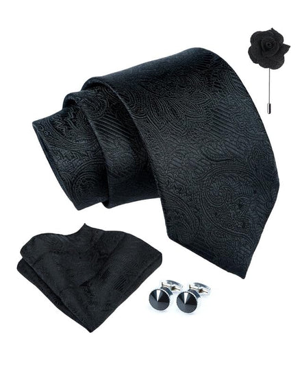 Axlon Tie for Men – Paisley Silk Neck Ties Set with Cufflinks Flower Pin, Pocket Square & Black Gift Box, Combo Necktie Sets for Office Wear, Formal Suits & Weddings (0, PSMpn)