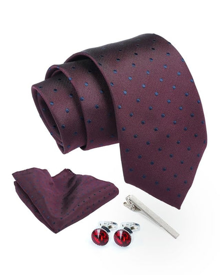 Axlon Tie for Men – Striped Silk Neck Ties Set with Cufflinks Flower Pin, Pocket Square & Black Gift Box, Combo Necktie Sets for Office Wear, Formal Suits & Weddings (0, TPbpolkapn)