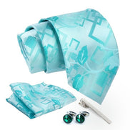 Axlon Tie for Men – Geometric Silk Neck Ties Set with Cufflinks Flower Pin, Pocket Square & Black Gift Box, Combo Necktie Sets for Office Wear, Formal Suits & Weddings (0, TPCpspn)