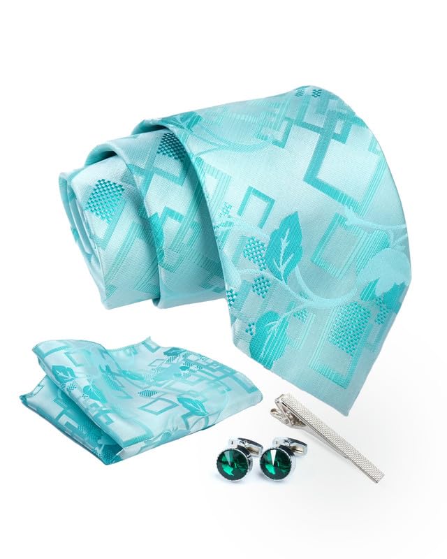 Axlon Tie for Men – Geometric Silk Neck Ties Set with Cufflinks Flower Pin, Pocket Square & Black Gift Box, Combo Necktie Sets for Office Wear, Formal Suits & Weddings (0, TPCpspn)