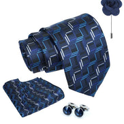 Axlon Tie for Men – Geometric Silk Neck Ties Set with Cufflinks Flower Pin, Pocket Square & Black Gift Box, Combo Necktie Sets for Office Wear, Formal Suits & Weddings (0, G1pn)