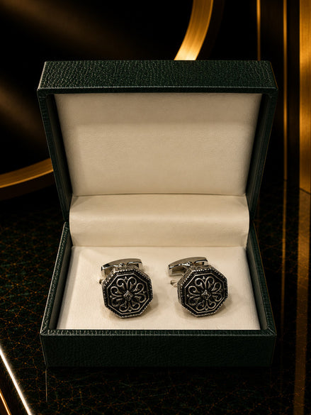 Axlon premium men's metal cufflink set with polished finish for formal shirts, business suits, weddings, parties, and special occasions.