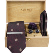 Axlon Tie Set for Men - Deep Wine, Paisley | Necktie Gift Box with Cufflinks, Pocket Square & Lapel Pin