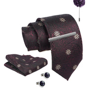 Axlon Tie Set for Men - Deep Wine, Paisley | Necktie Gift Box with Cufflinks, Pocket Square & Lapel Pin