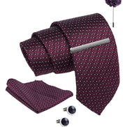Axlon Tie Set for Men - Deep Wine, dotted | Necktie Gift Box with Cufflinks, Pocket Square & Lapel Pin