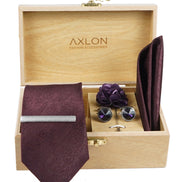 Axlon Tie Set for Men - Deep Wine, paisley | Necktie Gift Box with Cufflinks, Pocket Square & Lapel Pin