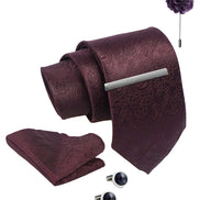 Axlon Tie Set for Men - Deep Wine, paisley | Necktie Gift Box with Cufflinks, Pocket Square & Lapel Pin