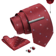Axlon Tie Set for Men - Luxe Maroon, Dotted | Necktie Gift Box with Cufflinks, Pocket Square & Lapel Pin