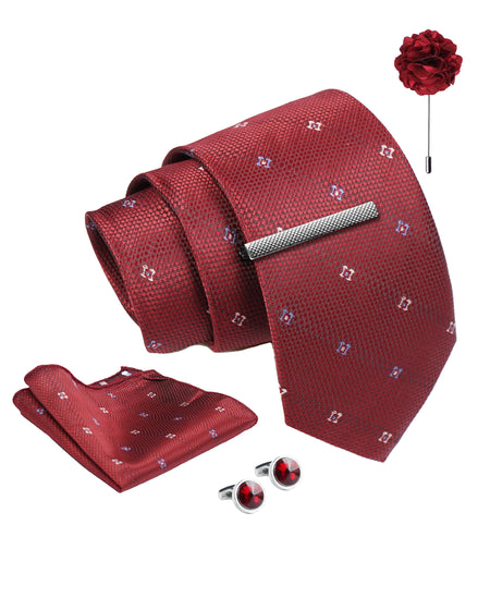 Axlon Tie Set for Men - Luxe Maroon, Dotted | Necktie Gift Box with Cufflinks, Pocket Square & Lapel Pin