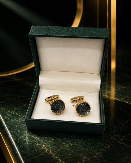 Axlon premium men's metal cufflink set with polished finish for formal shirts, business suits, weddings, parties, and special occasions.