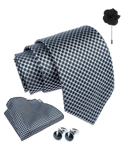 Axlon Tie for Men – Floral Silk Neck Ties Set with Cufflinks Flower Pin, Pocket Square & Black Gift Box, Combo Necktie Sets for Office Wear, Formal Suits & Weddings (0, Bdotpn)