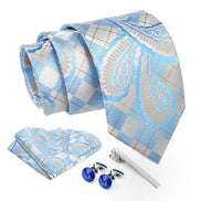 Axlon Tie for Men – Geometric Silk Neck Ties Set with Cufflinks Flower Pin, Pocket Square & Black Gift Box, Combo Necktie Sets for Office Wear, Formal Suits & Weddings (0, TPCpspn)
