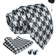 Axlon Tie for Men – Geometric Silk Neck Ties Set with Cufflinks Flower Pin, Pocket Square & Black Gift Box, Combo Necktie Sets for Office Wear, Formal Suits & Weddings (0, G2pn)