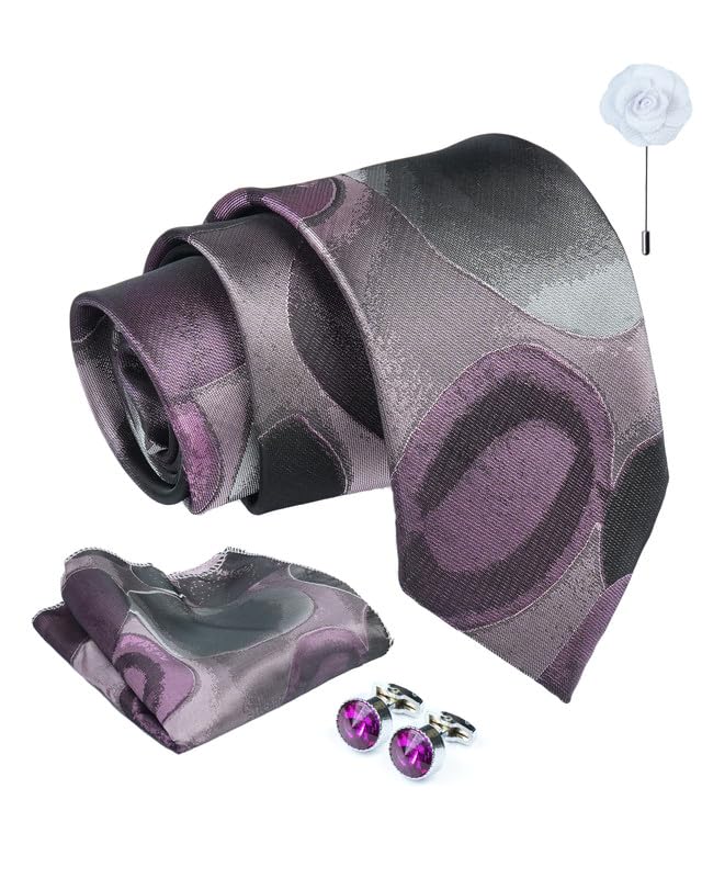 Axlon Tie for Men – Geometric Silk Neck Ties Set with Cufflinks Flower Pin, Pocket Square & Black Gift Box, Combo Necktie Sets for Office Wear, Formal Suits & Weddings (0, GApn)