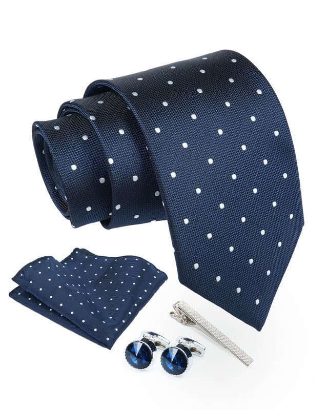 Axlon Tie for Men – Striped Silk Neck Ties Set with Cufflinks Flower Pin, Pocket Square & Black Gift Box, Combo Necktie Sets for Office Wear, Formal Suits & Weddings (0, TPbpolkapn)