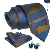 Axlon Tie for Men – Geometric Silk Neck Ties Set with Cufflinks Flower Pin, Pocket Square & Black Gift Box, Combo Necktie Sets for Office Wear, Formal Suits & Weddings (0, GApn)