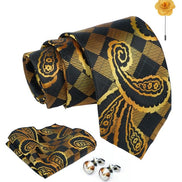Axlon Tie for Men – Dotted Silk Neck Ties Set with Cufflinks Flower Pin, Pocket Square & Black Gift Box, Combo Necktie Sets for Office Wear, Formal Suits & Weddings (0, Cpspn)
