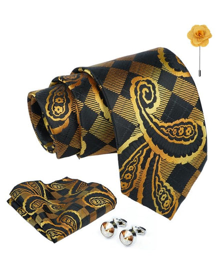 Axlon Tie for Men – Dotted Silk Neck Ties Set with Cufflinks Flower Pin, Pocket Square & Black Gift Box, Combo Necktie Sets for Office Wear, Formal Suits & Weddings (0, Cpspn)