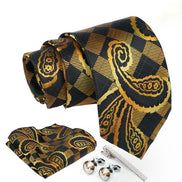 Axlon Tie for Men – Geometric Silk Neck Ties Set with Cufflinks Flower Pin, Pocket Square & Black Gift Box, Combo Necktie Sets for Office Wear, Formal Suits & Weddings (0, TPCpspn)