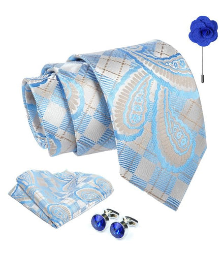 Axlon Tie for Men – Dotted Silk Neck Ties Set with Cufflinks Flower Pin, Pocket Square & Black Gift Box, Combo Necktie Sets for Office Wear, Formal Suits & Weddings (0, Cpspn)